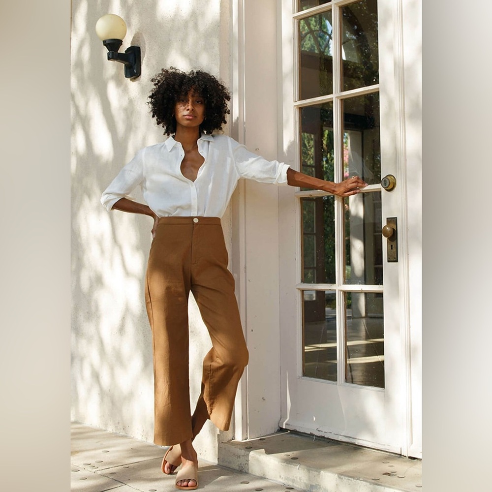 Together Segal The Faye Brown Textured Wide Leg Crop 100% Cotton Pants Sz S - Picture 1 of 6